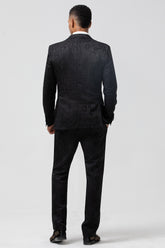 Black Peak Lapel Jacquard 3 Pieces Prom Men's Suits